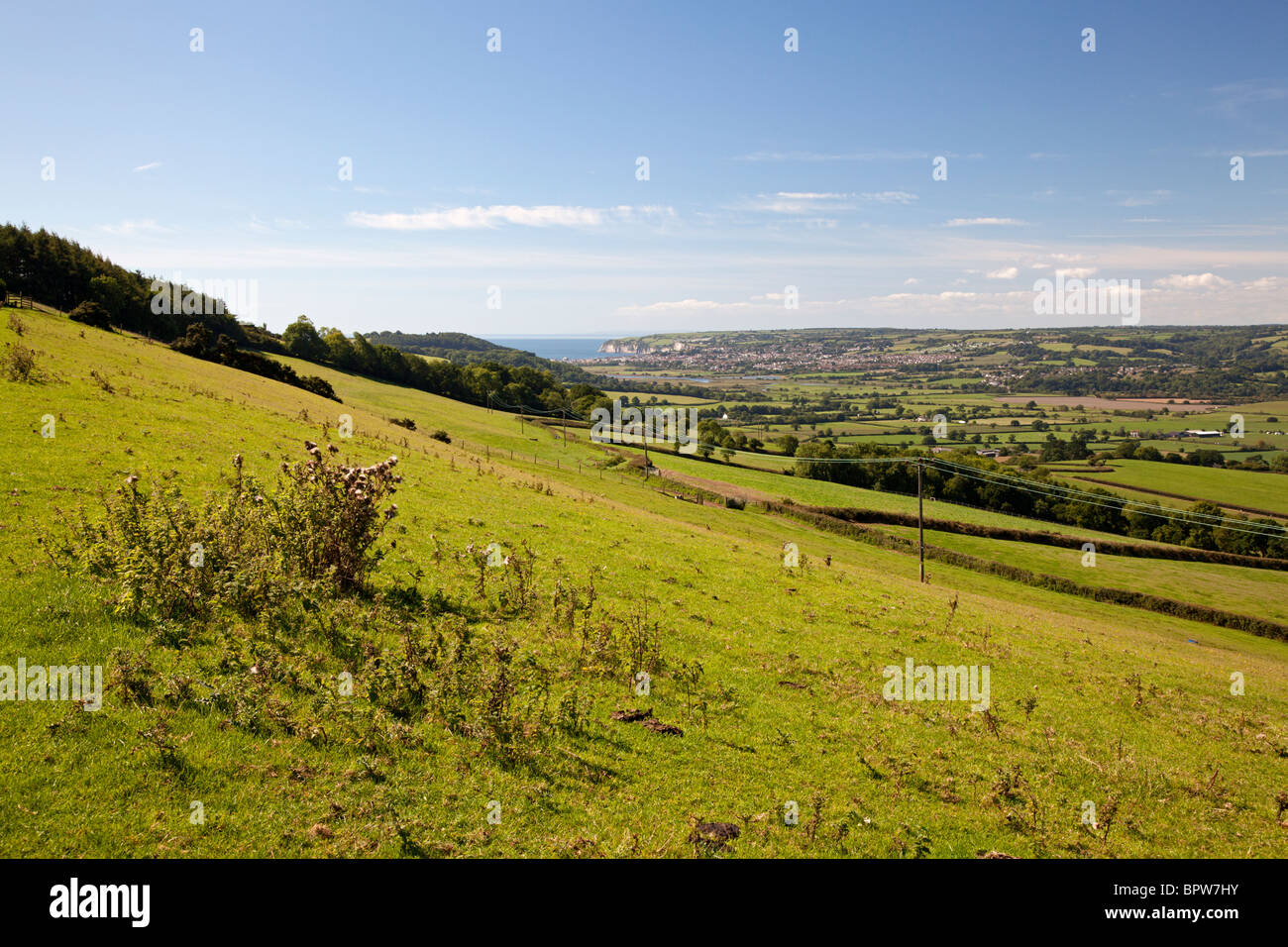 View of the Axe Valley looking towards Seaton, Devon Stock Photo