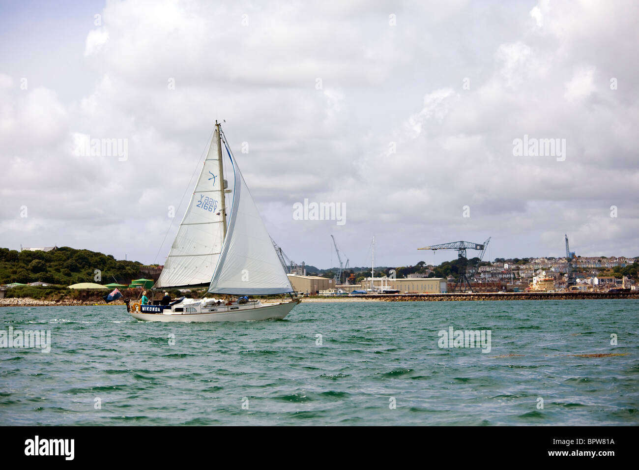Sailing Boat in the River Fal Falmouth Cornwall Stock Photo Alamy