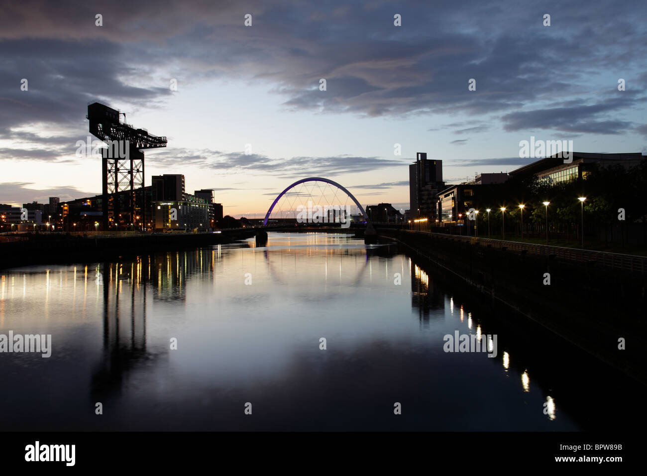 Looking East along the River Clyde at dawn towards the Clyde Arc Bridge