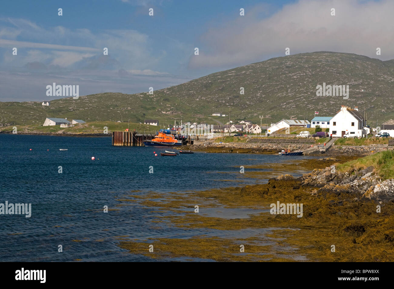 The Ferry Port of Castlebay on the Isle of Barra. Outer Hebrides, Western Isles. Scotland.  SCO 6528 Stock Photo