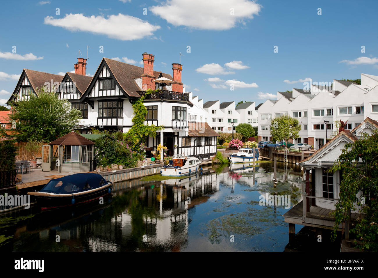 Property overlooking water, Marlow historic town situated on the River Thames, Buckinghamshire, England, United Kingdom Stock Photo