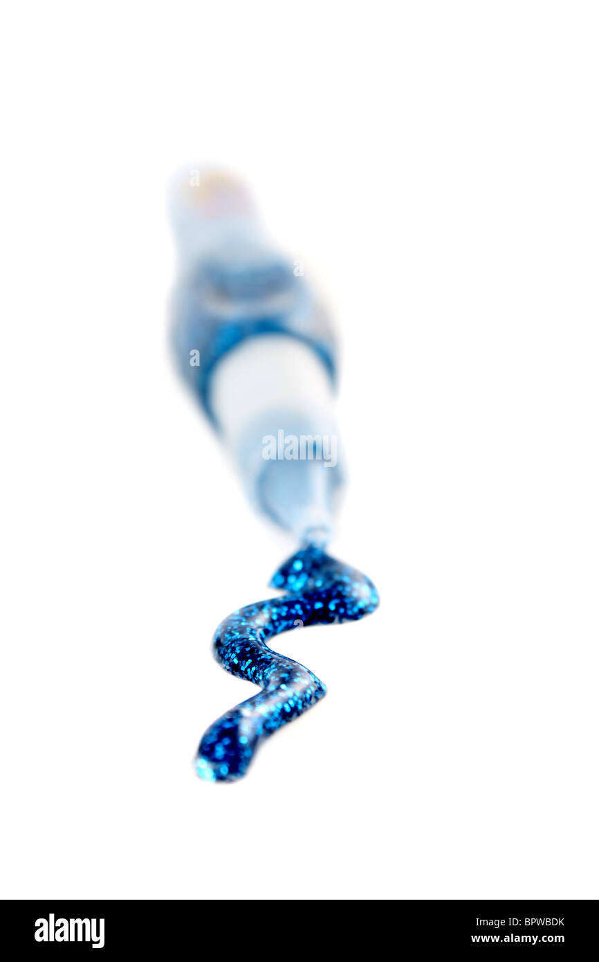 Blue sparkle glue pen great for scrapbooking, and for arts and crafts Stock Photo