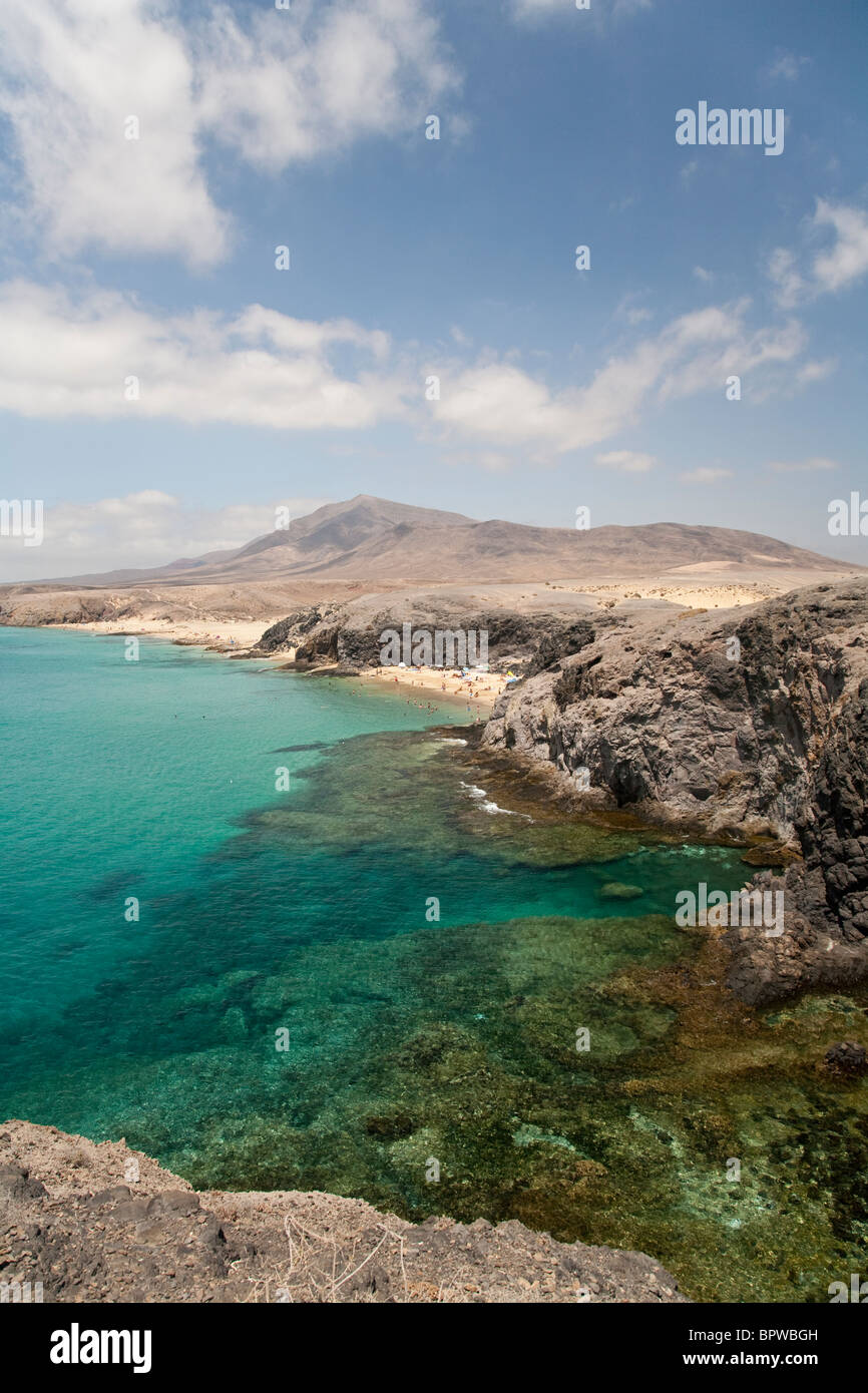 Playa del Pozo and Playa Mujeres beaches at  Papagayo, near Playa Blanca, Lanzarote, Canary Islands Stock Photo