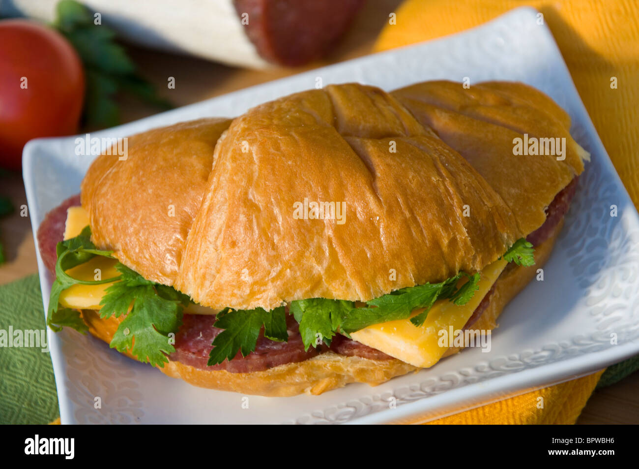 Croissant with Salami and Cheese Stock Photo Alamy