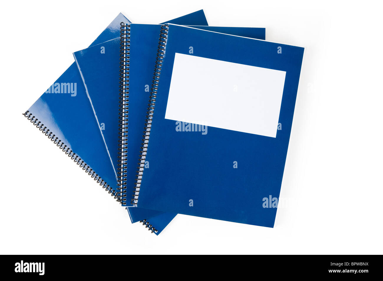 Blue school textbook, notebook or manual with white background Stock ...