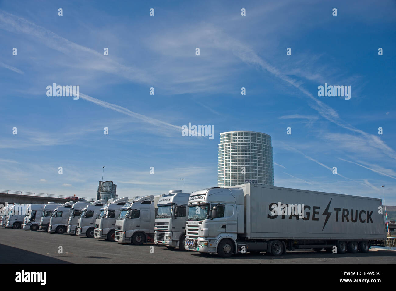 Trucks for Guns 'n Roses concert, Belfast. Stock Photo