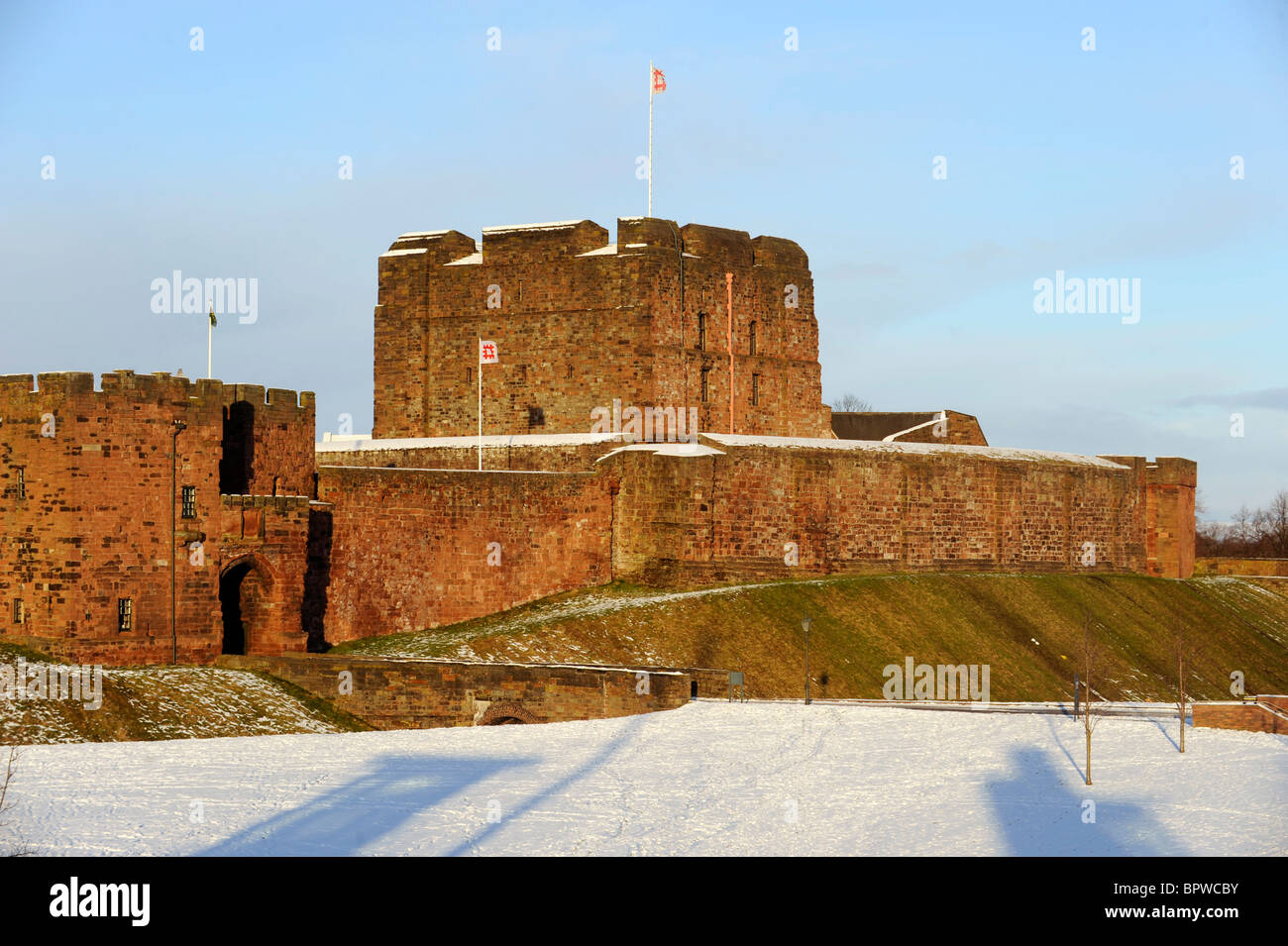 Carlisle Castle covered in winter snow Stock Photo Alamy