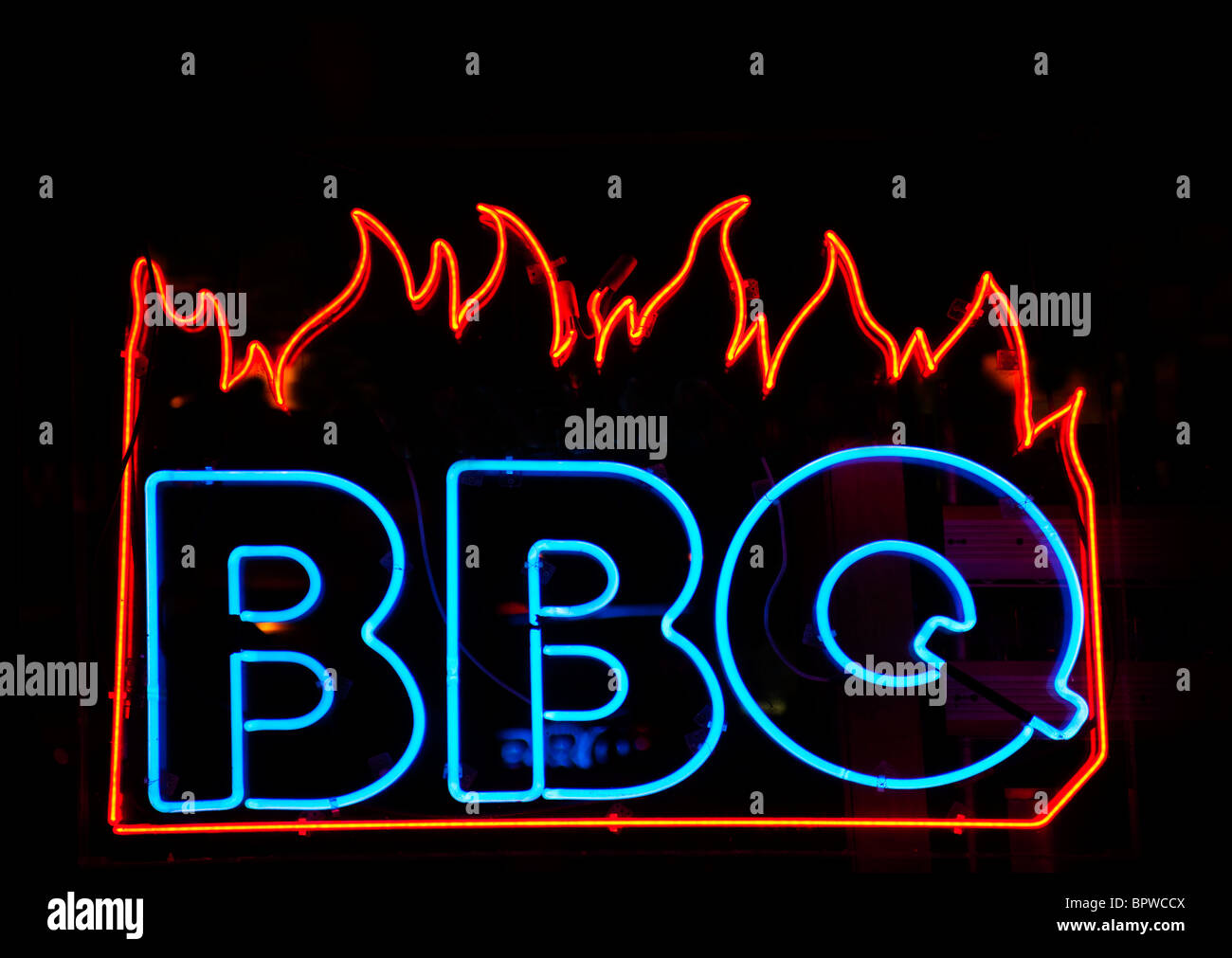 neon BBQ sign Stock Photo Alamy