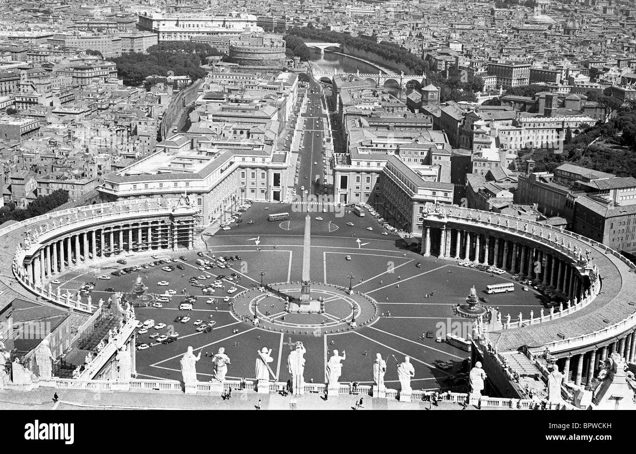 The city of Rome in Italy from the roof of St Peters in 1968 Rome city basilica 1960s historic Italy Italian Picture by David Bagnall Stock Photo