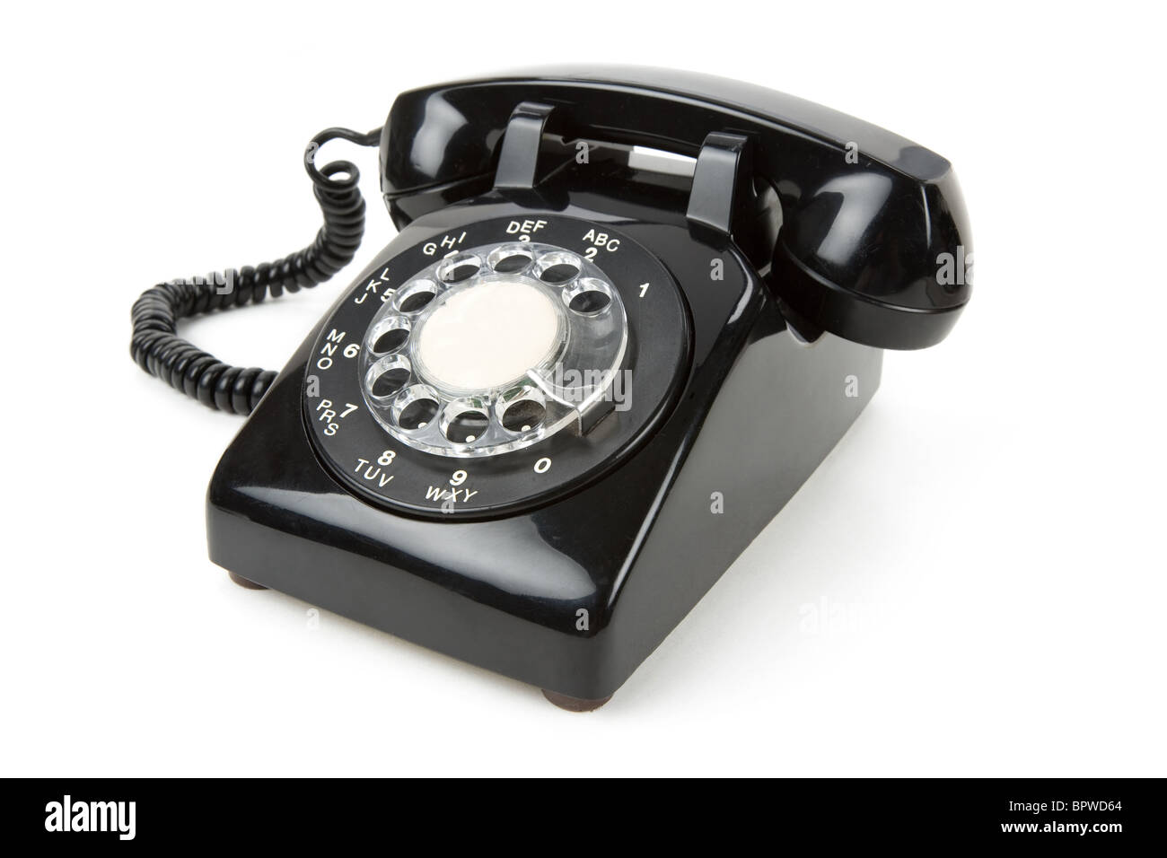 Black telephone with white background Stock Photo