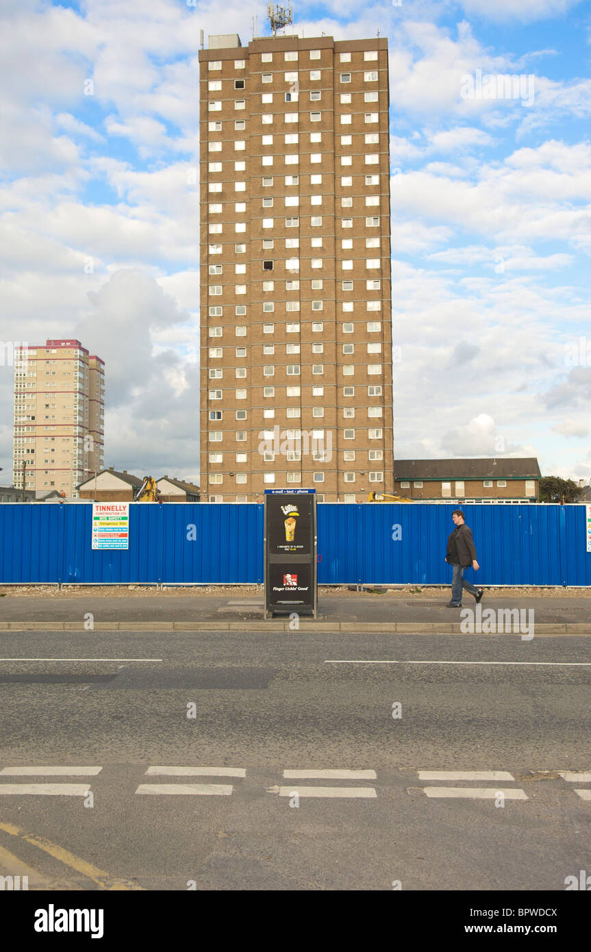 High rise flats in Layton being prepared for demolition, Blackpool