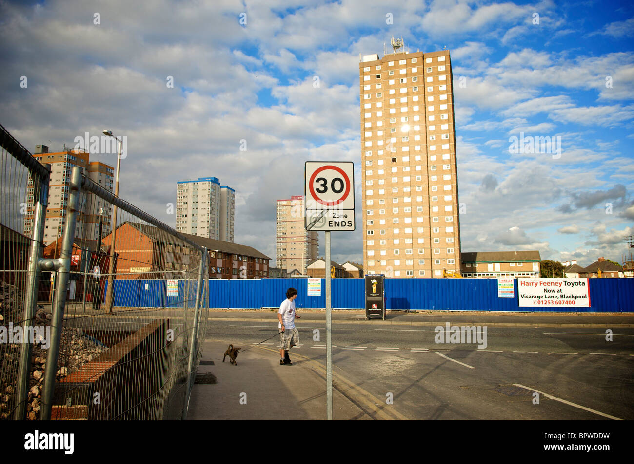 High rise flats in Layton being prepared for demolition, Blackpool