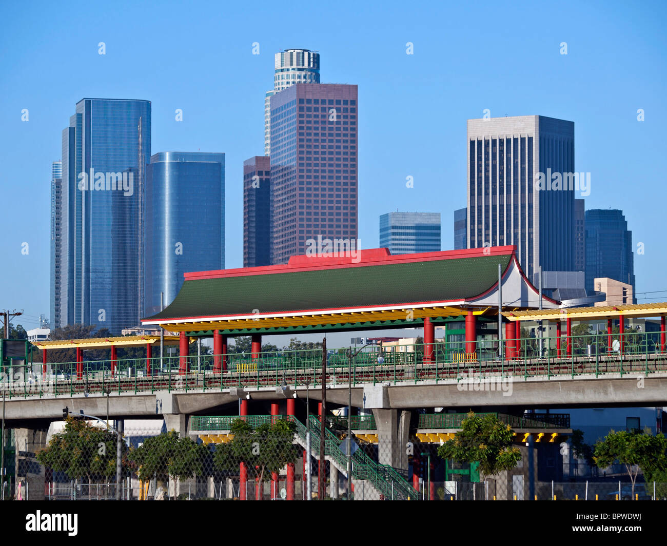 Chinatown light rail metro station in downtown Los Angeles California