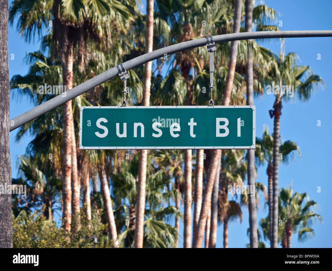 Sunset Boulevard street sign in Beverly Hills California. Stock Photo