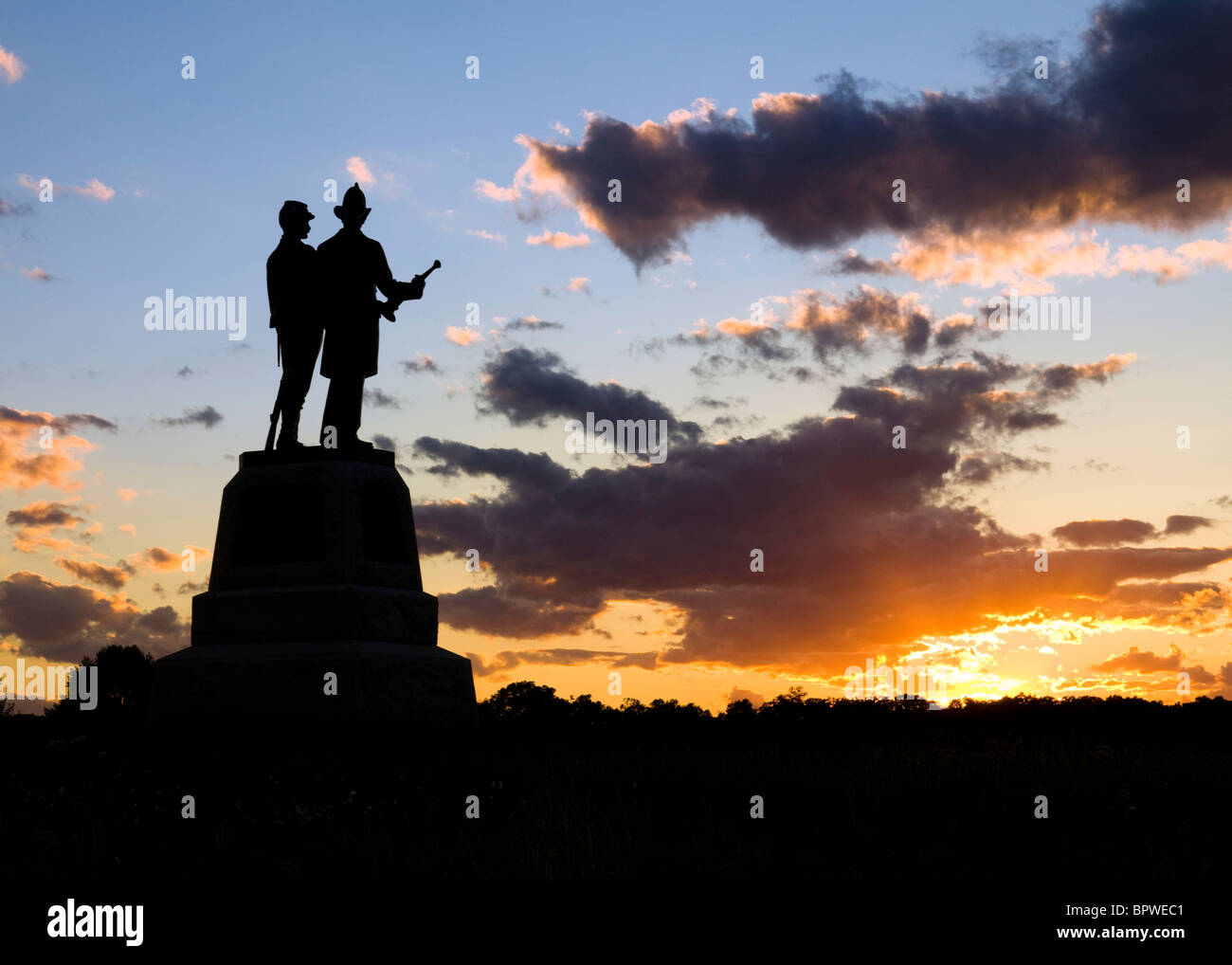 American Civil War - 73rd New York Infantry monument during sunset.  Gettysburg, Pennsylvania, USA Stock Photo