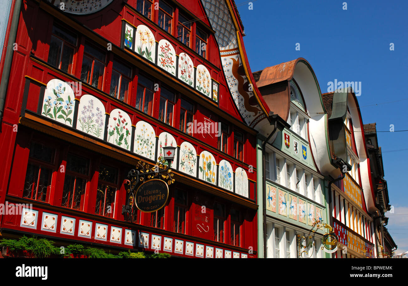Shop facades in the centre of Appenzell, capital of the canton of Appenzell Innerrhoden, Switzerland Stock Photo