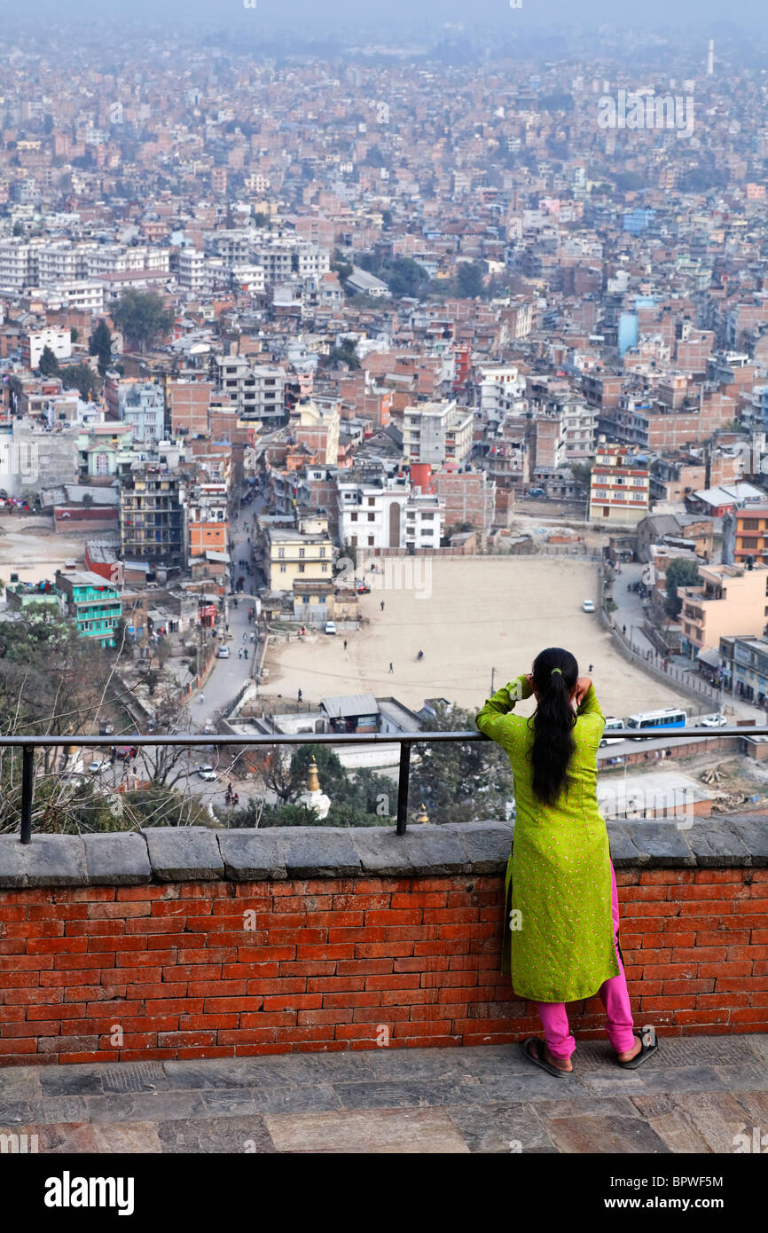 View over the city from Swayambhunath, the Monkey Temple, Kathmandu, Nepal Stock Photo