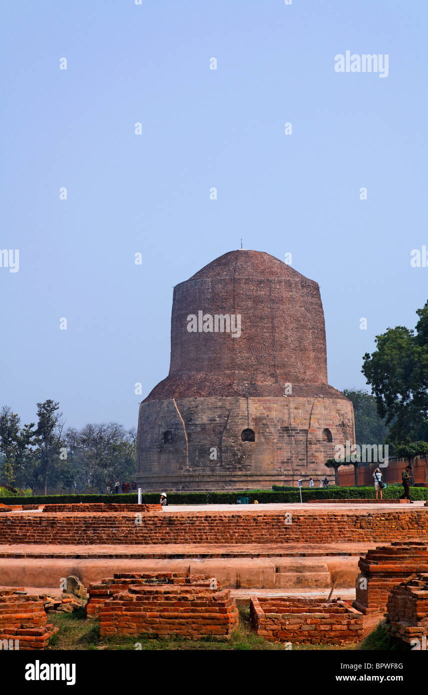 The buddhist Dhamekh Stupa, Sarnath, Uttar Pradesh, India Stock Photo