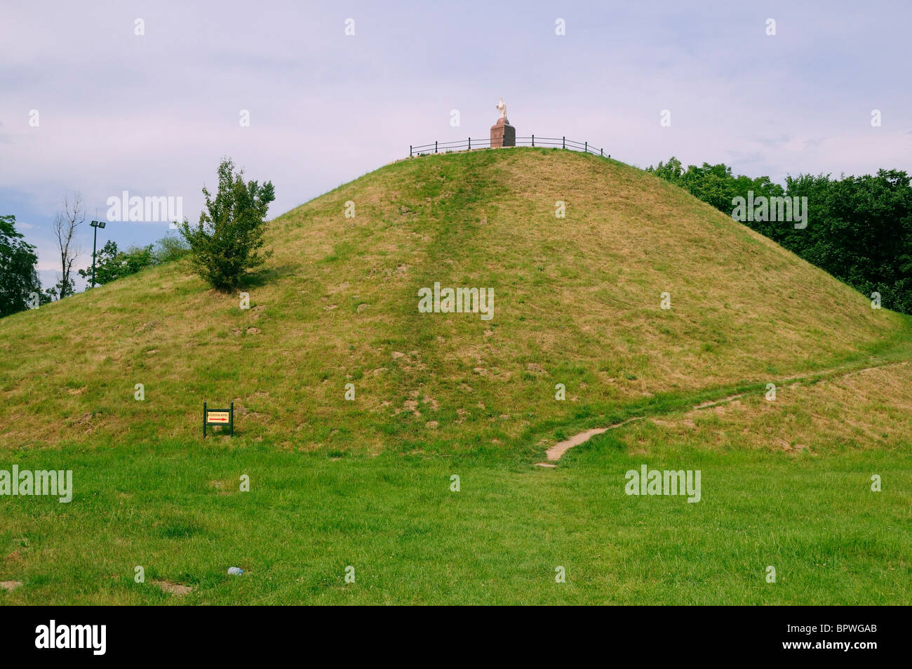 View of prehistoric Kopiec Wandy mound in the Nowa Huta area of Krakow Stock Photo