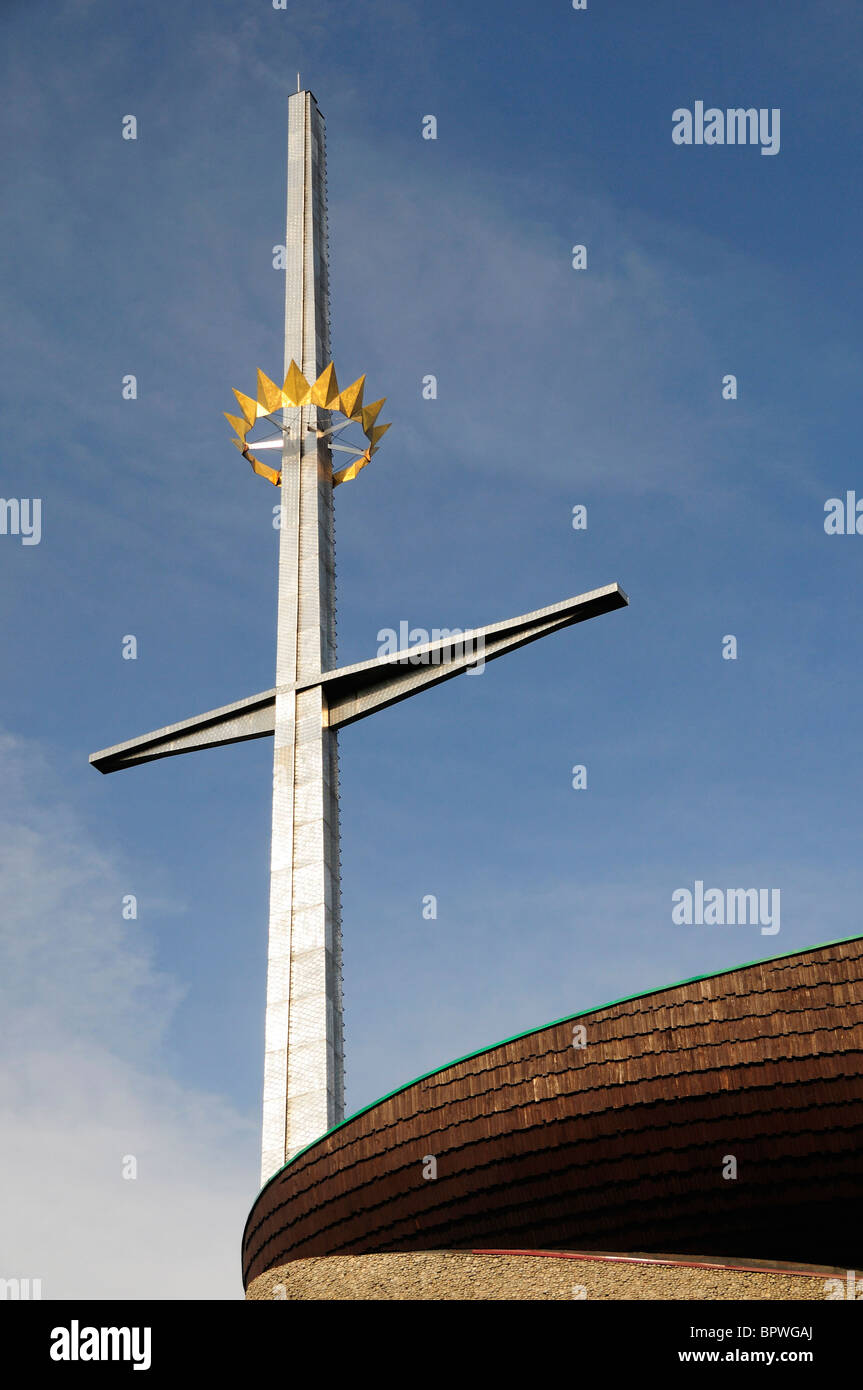 Cross detail on the roof of the Ark of God Church in the Nowa Huta area of Krakow Stock Photo