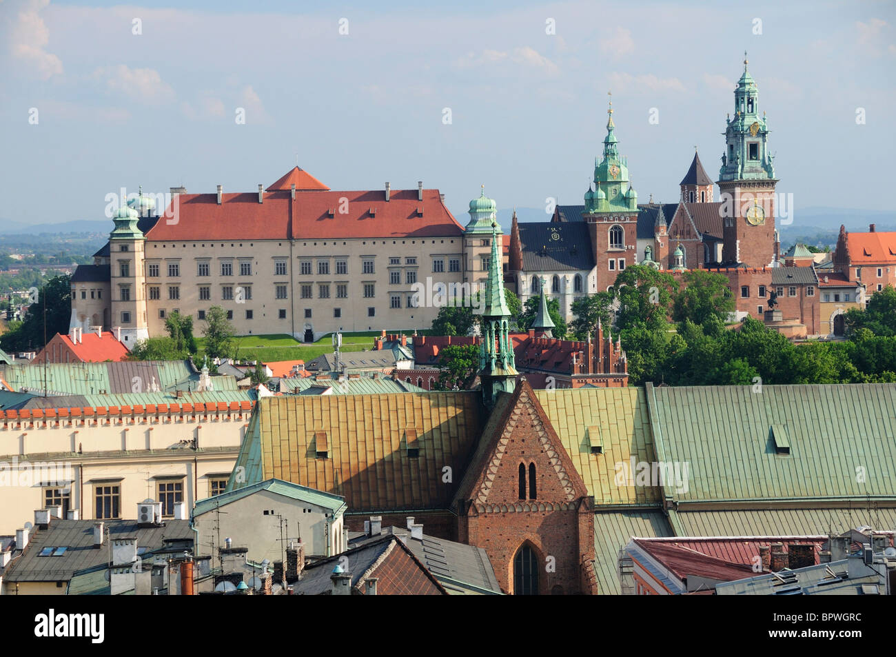 View of Cathedral and Wawel from Town Hall Tower in the Rynek Glowny ...