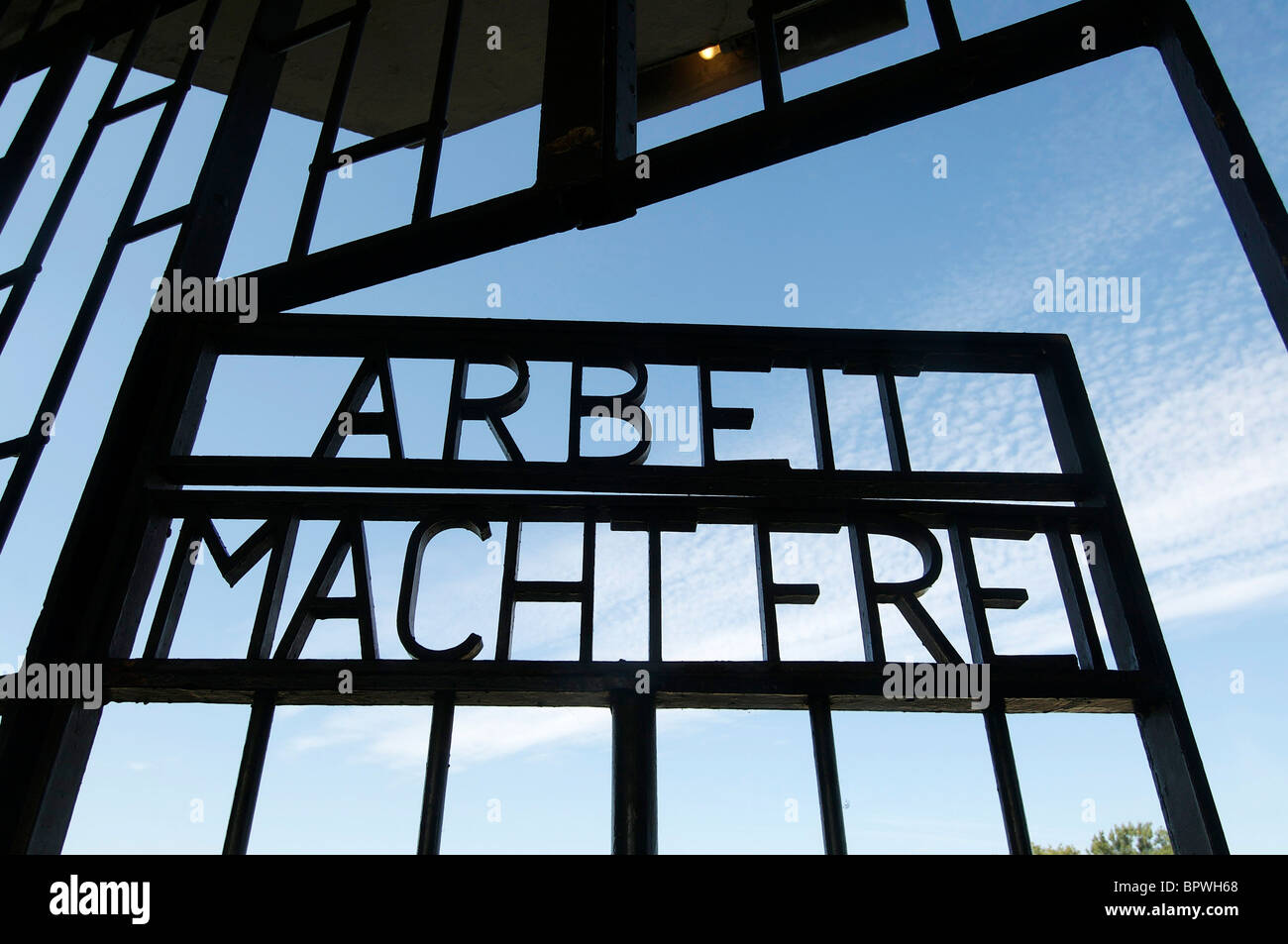 Sachsenhausen Museum detail of Door which states Arbeit macht frei Stock Photo