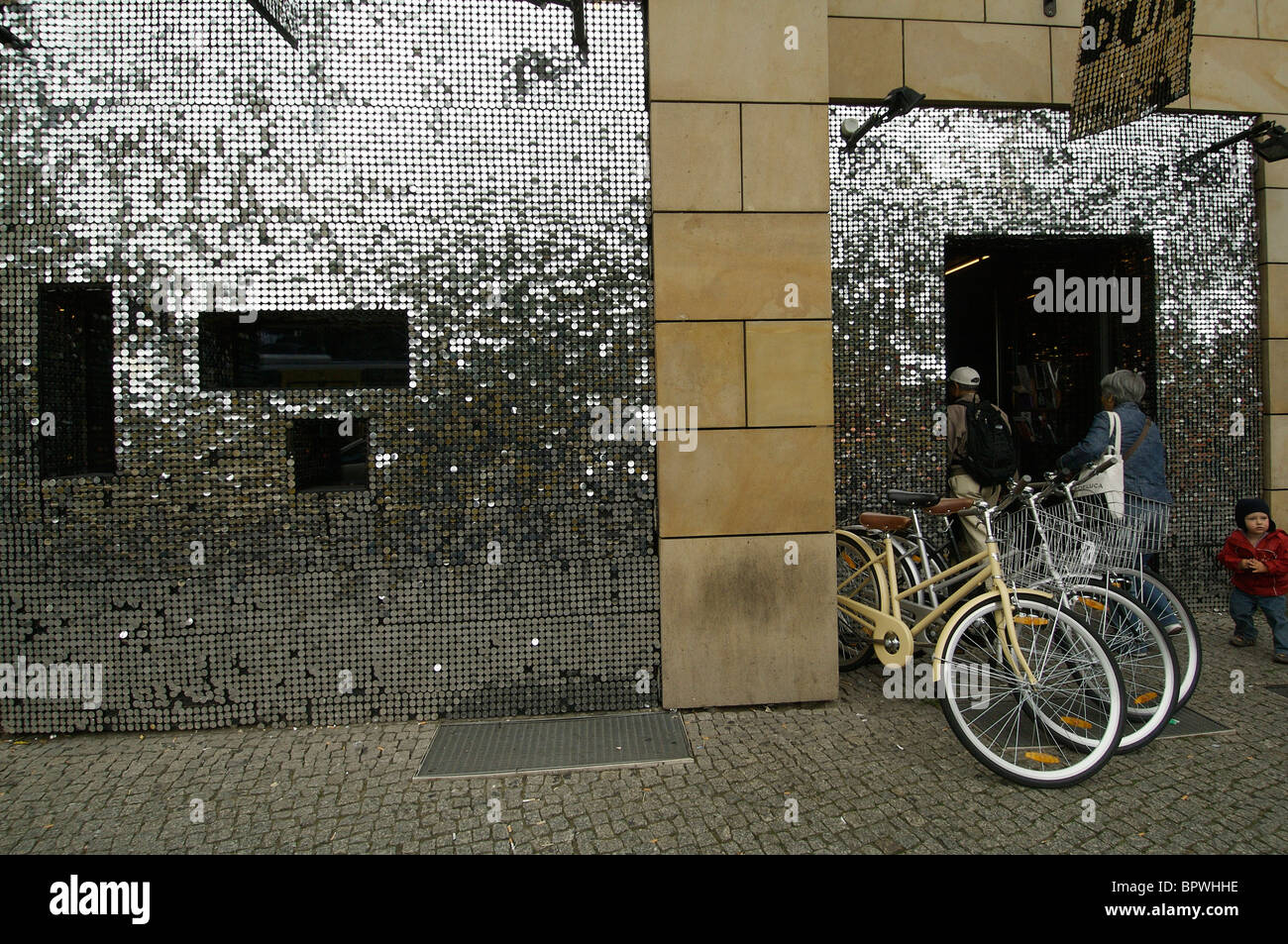 Bikes parked outside a trendy shop  at Hackescher Market in Berlin Stock Photo