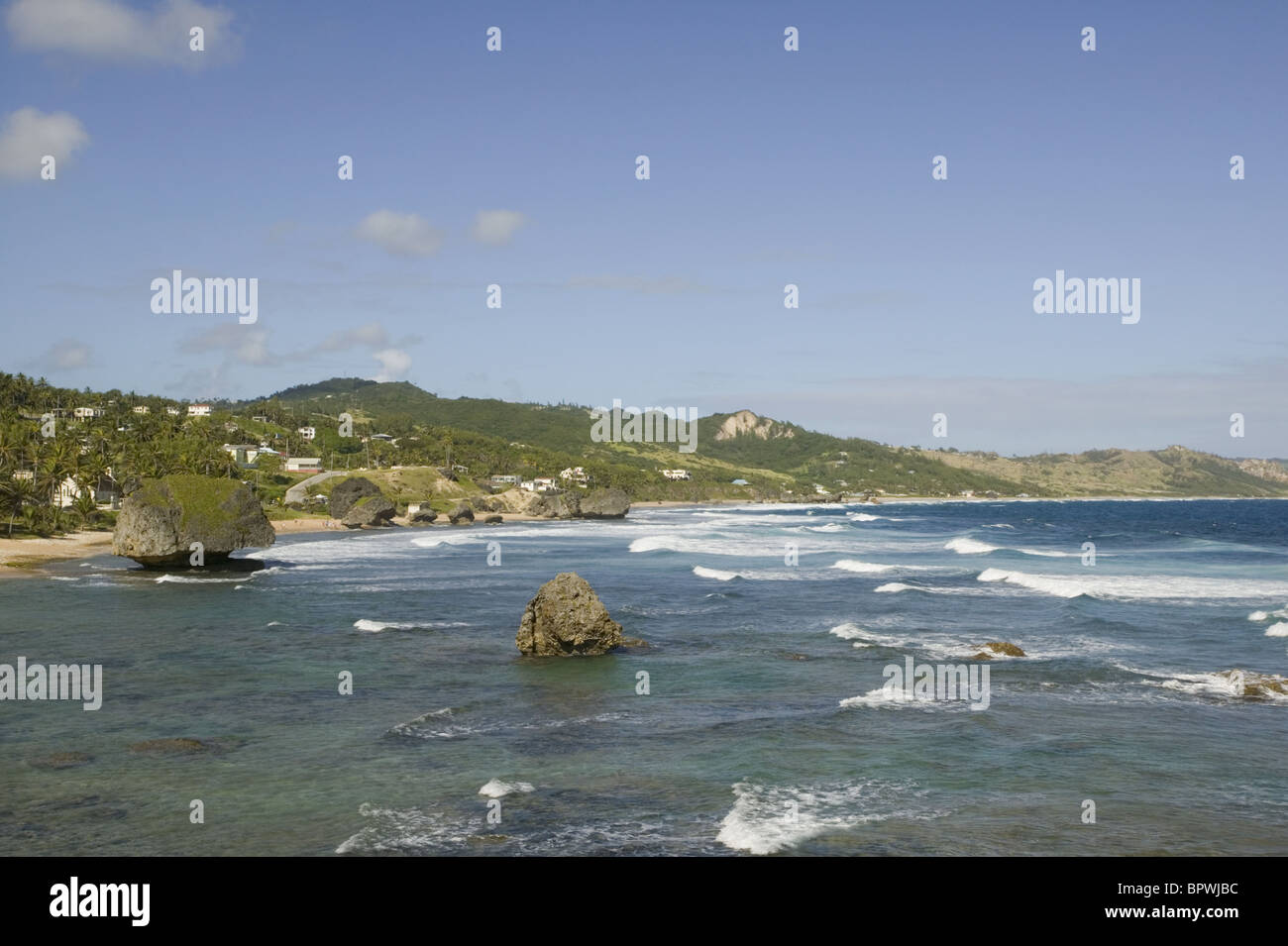 Strange rock formations known as the Soup Bowl in Bathsheba Stock Photo