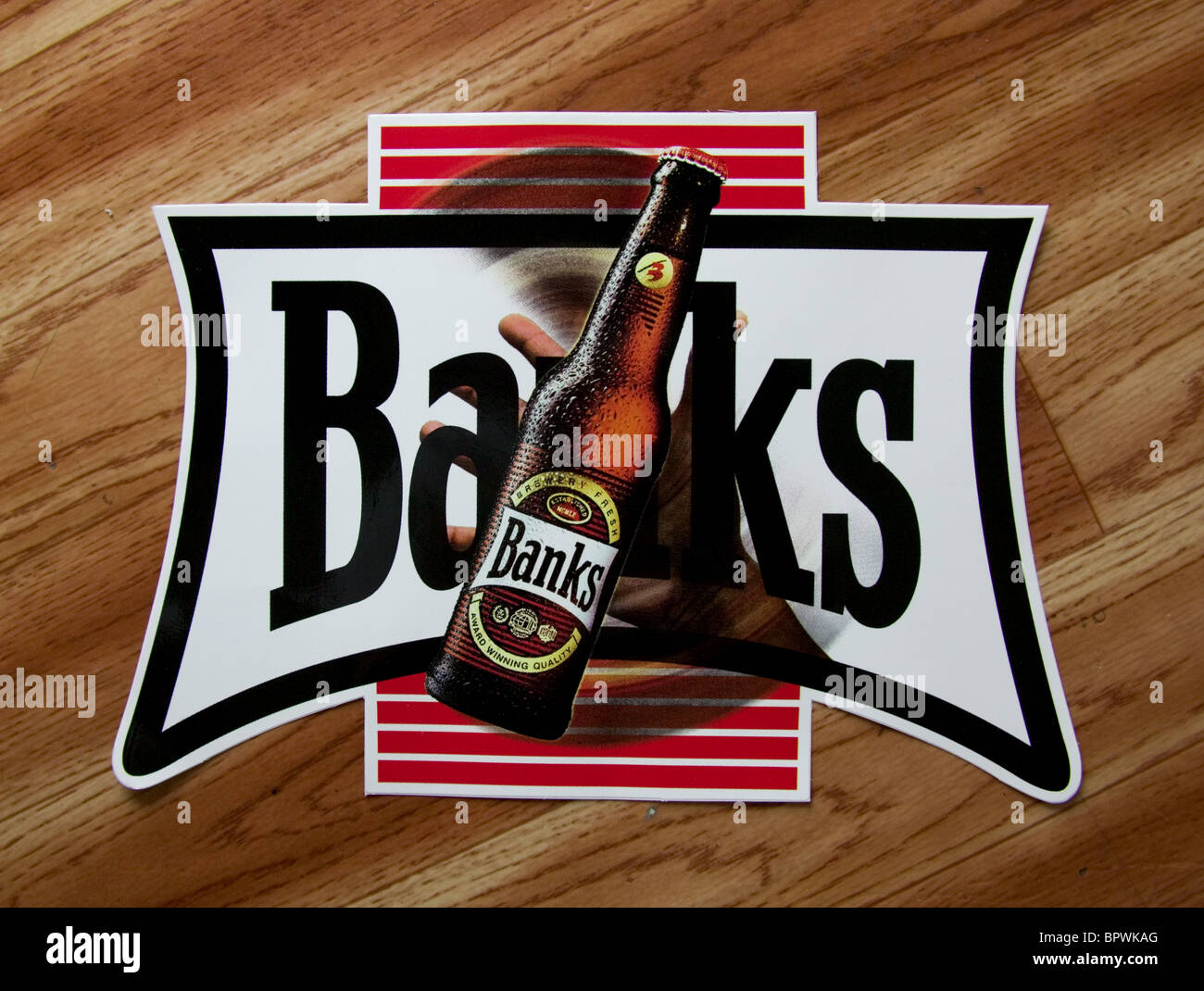 Advertising for Banks Beer at Banks Brewery factory located just outside  Bridgetown Stock Photo - Alamy
