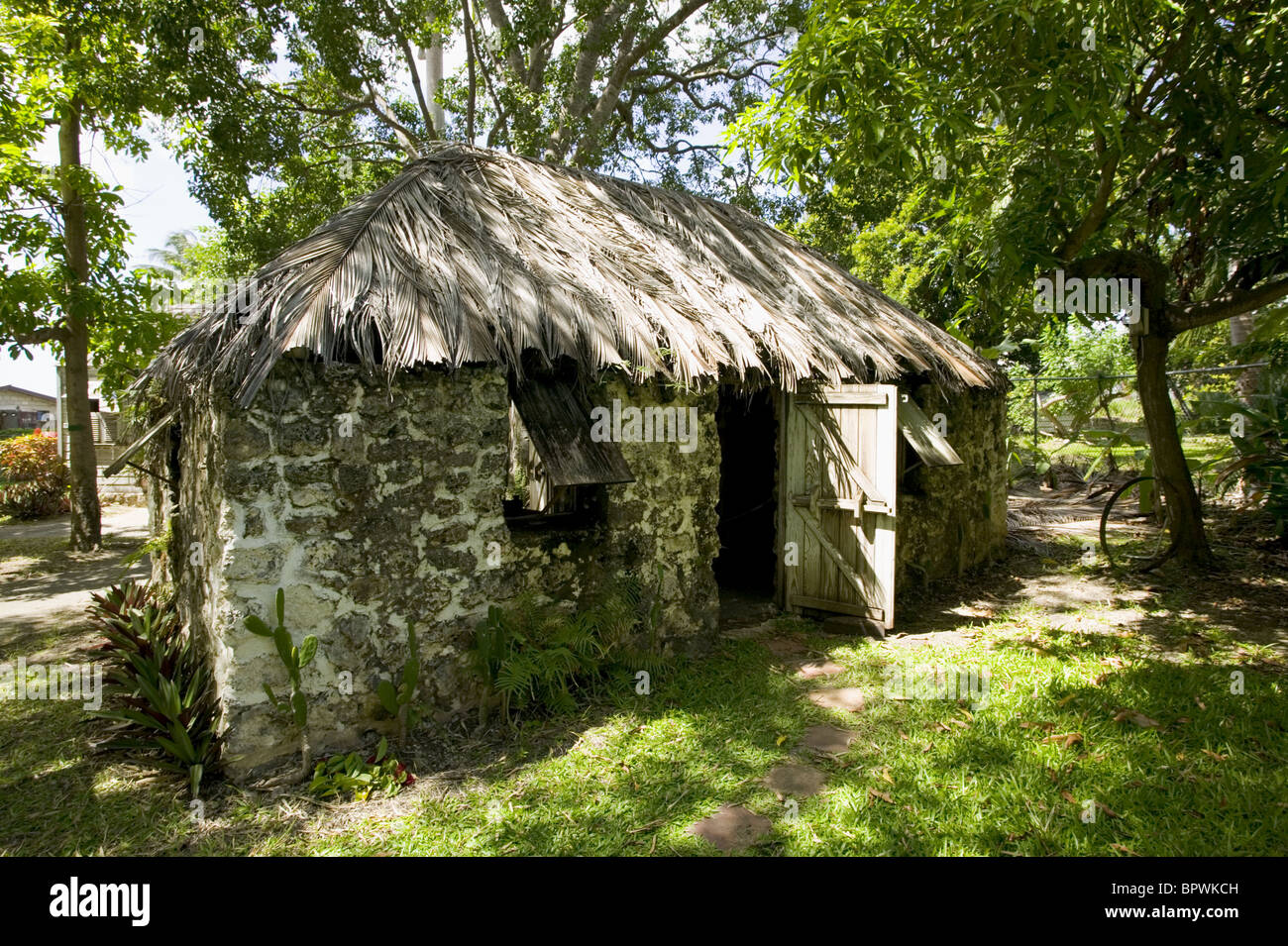 A slave house in the grounds of Tyrol Cot Heritage Village in the Parish of Saint Michael Stock Photo