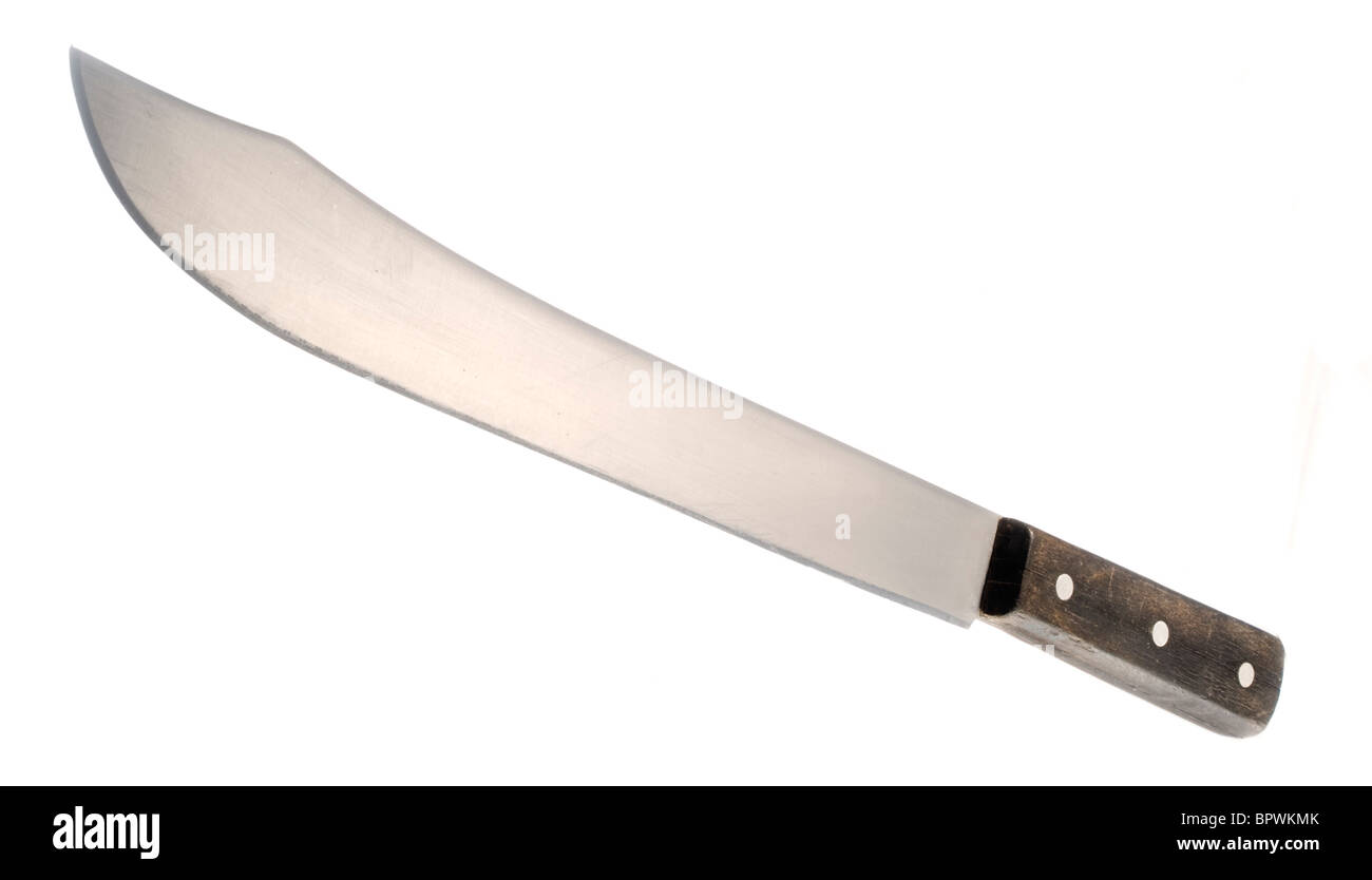 An old butcher's knife with a wooden handle Stock Photo