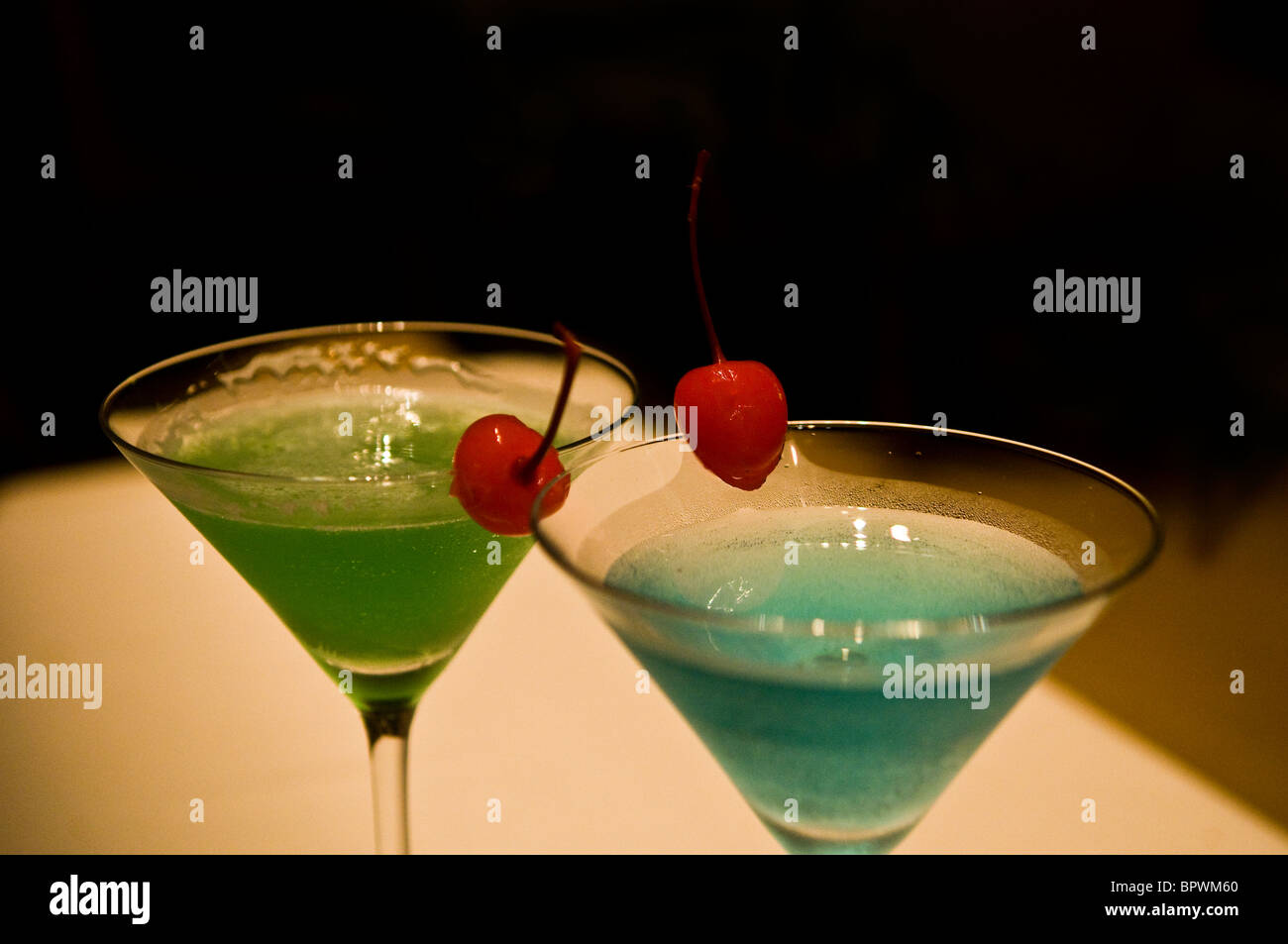 Two colorful Martini cocktail drinks Stock Photo Alamy