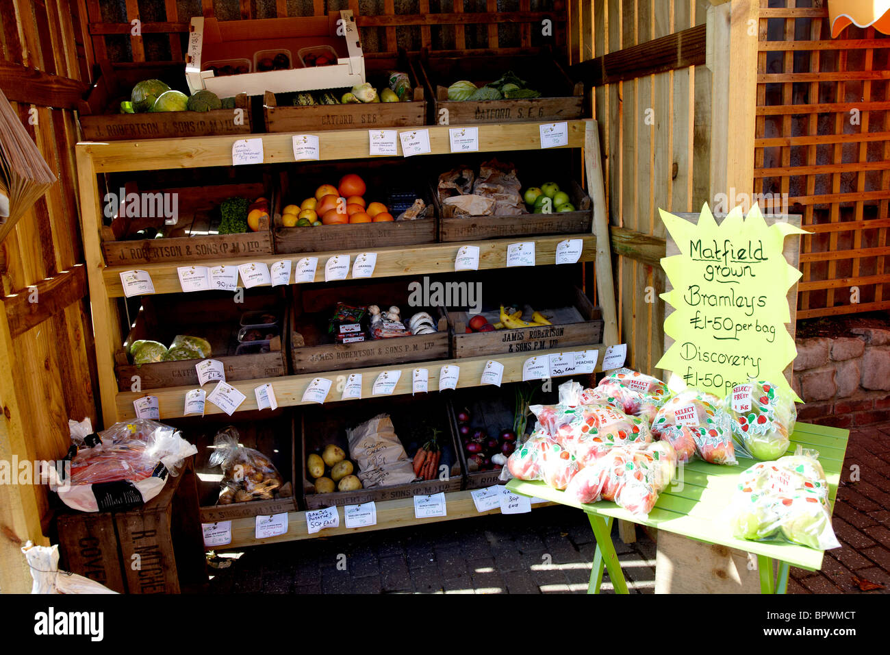 Produce stall in village shop Stock Photo Alamy