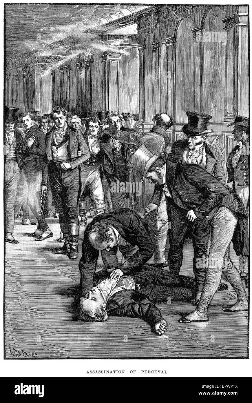 Assassination of Prime Minister Spencer Perceval by John Bellingham Stock Photo