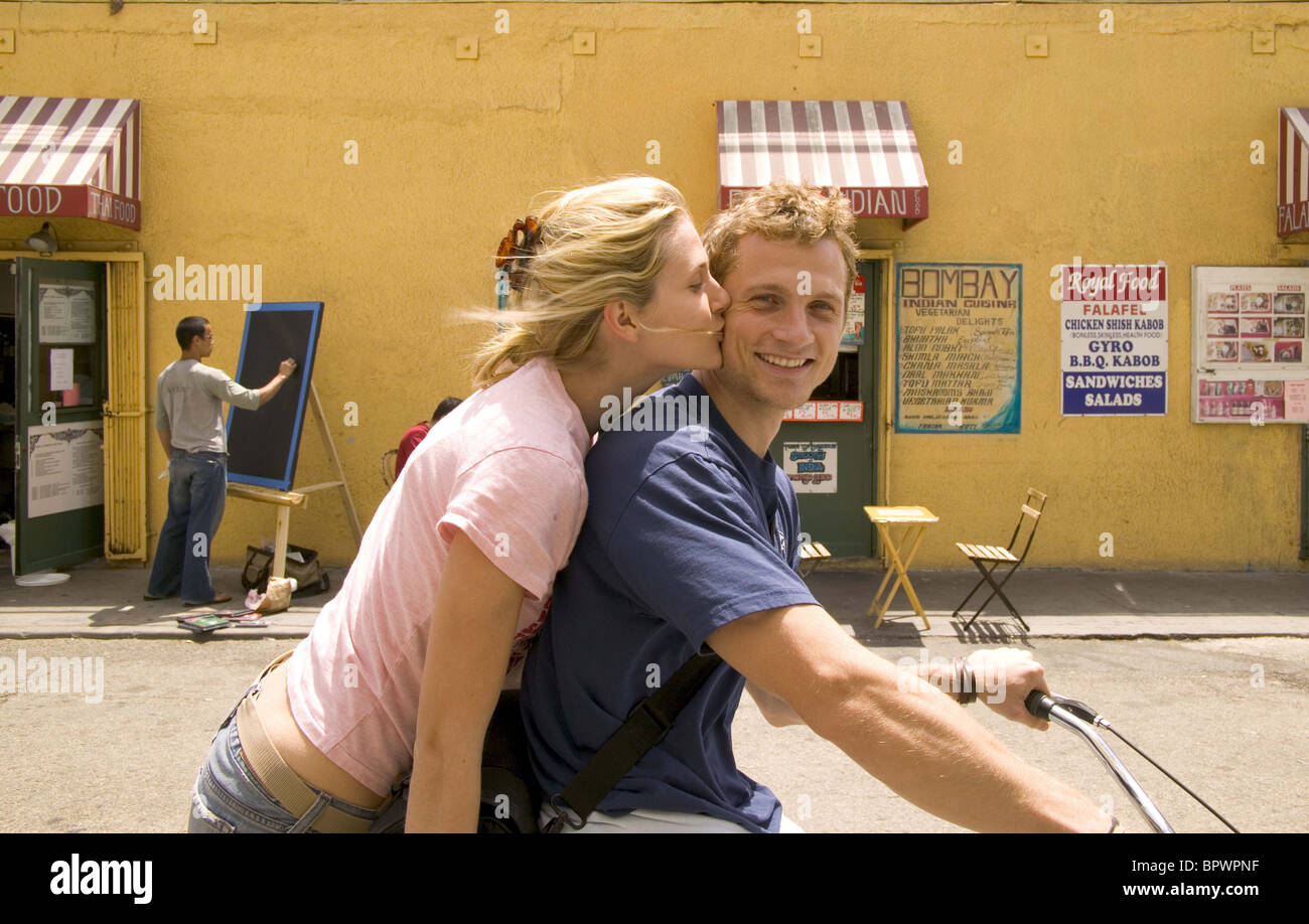 A couple rides a tandem bike in Venice Beach, California, USA Stock