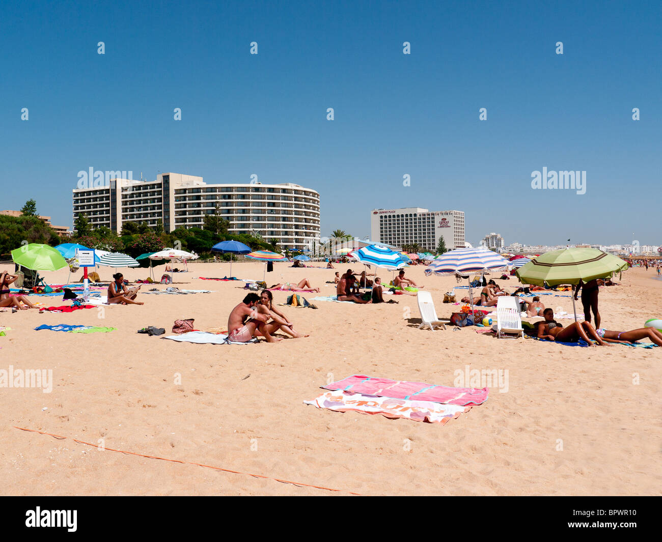 Beach at Vilamoura, Algarve, Portugal, Western Europe Stock Photo