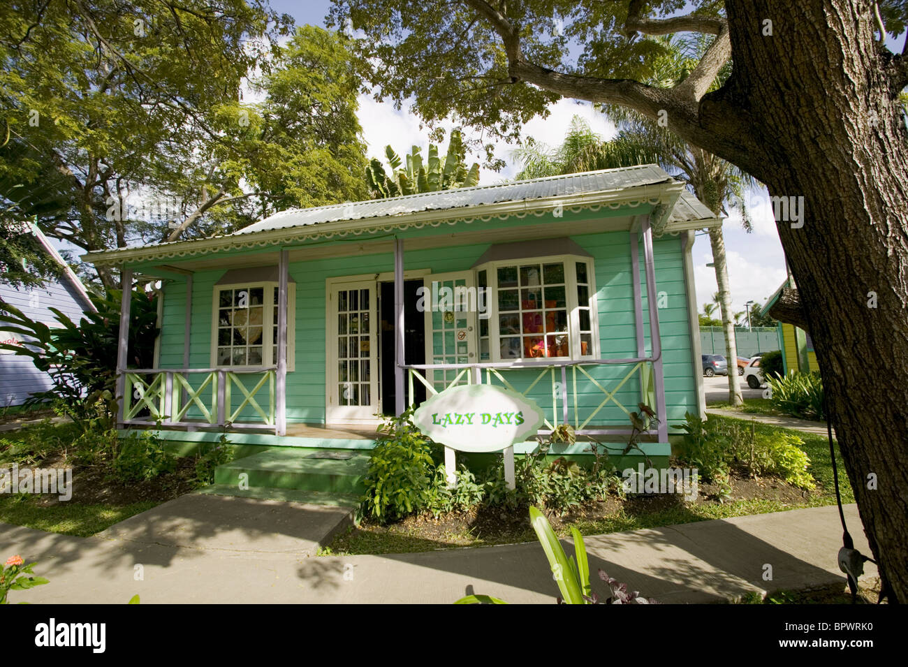 Gift shop at Chattel House Village in Holetown in Barbados in the Caribbean Island Stock Photo