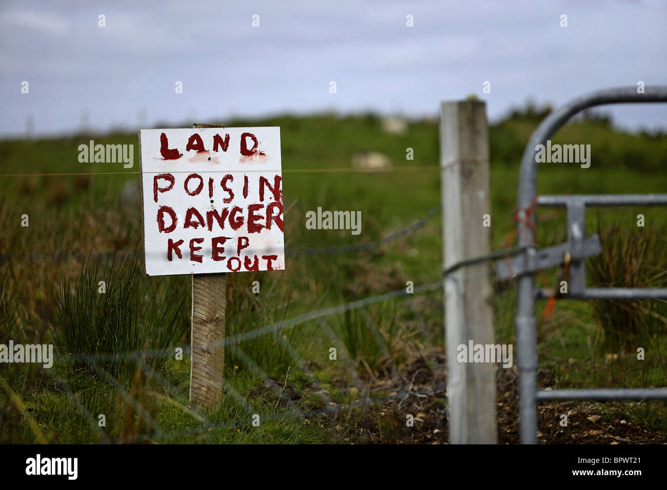 Land Poison Sign, County Kerry Ireland Stock Photo