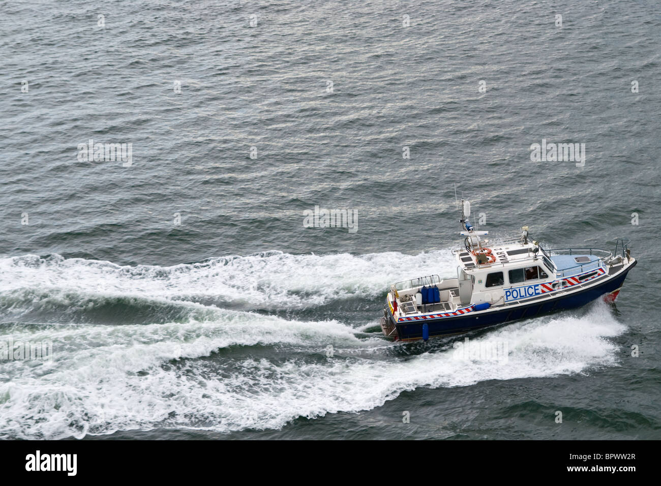 Police launch boat *Mitchell 31' Mk III (3) going at speed off Southampton Stock Photo