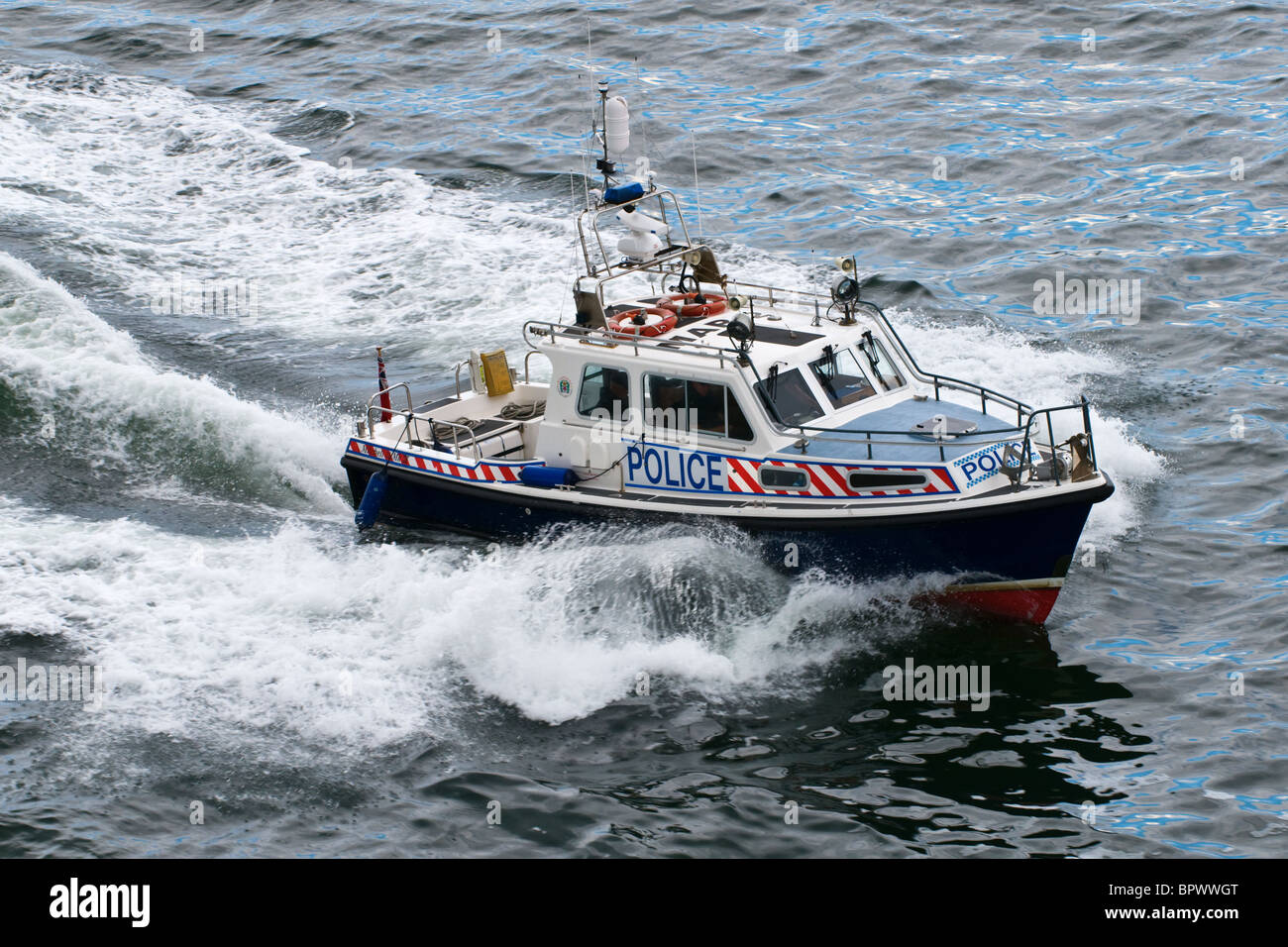 Police launch boat *Mitchell 31' Mk III (3) going at speed off Southampton Stock Photo