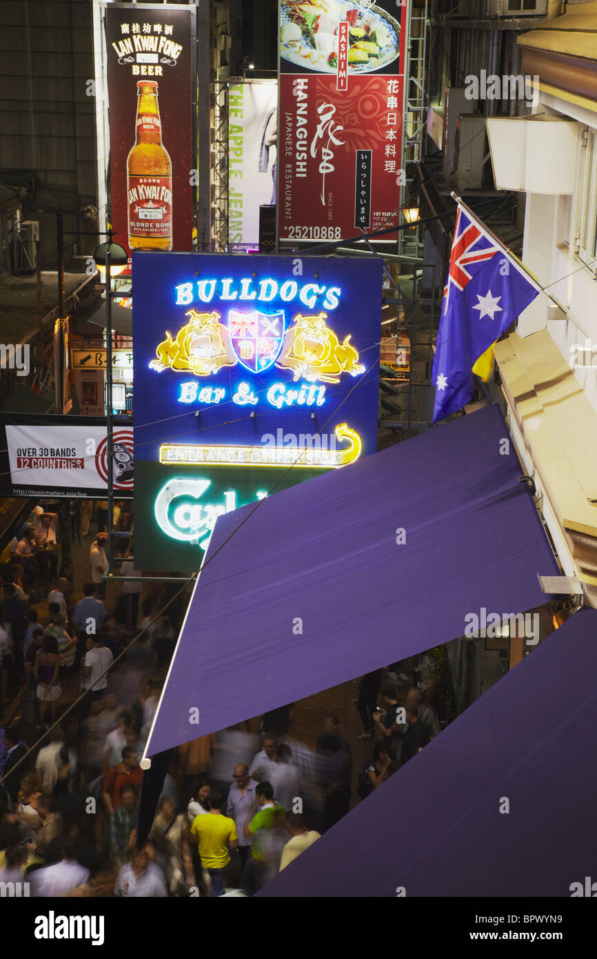 Lan Kwai Fong bar area at night, Central, Hong Kong, China Stock Photo