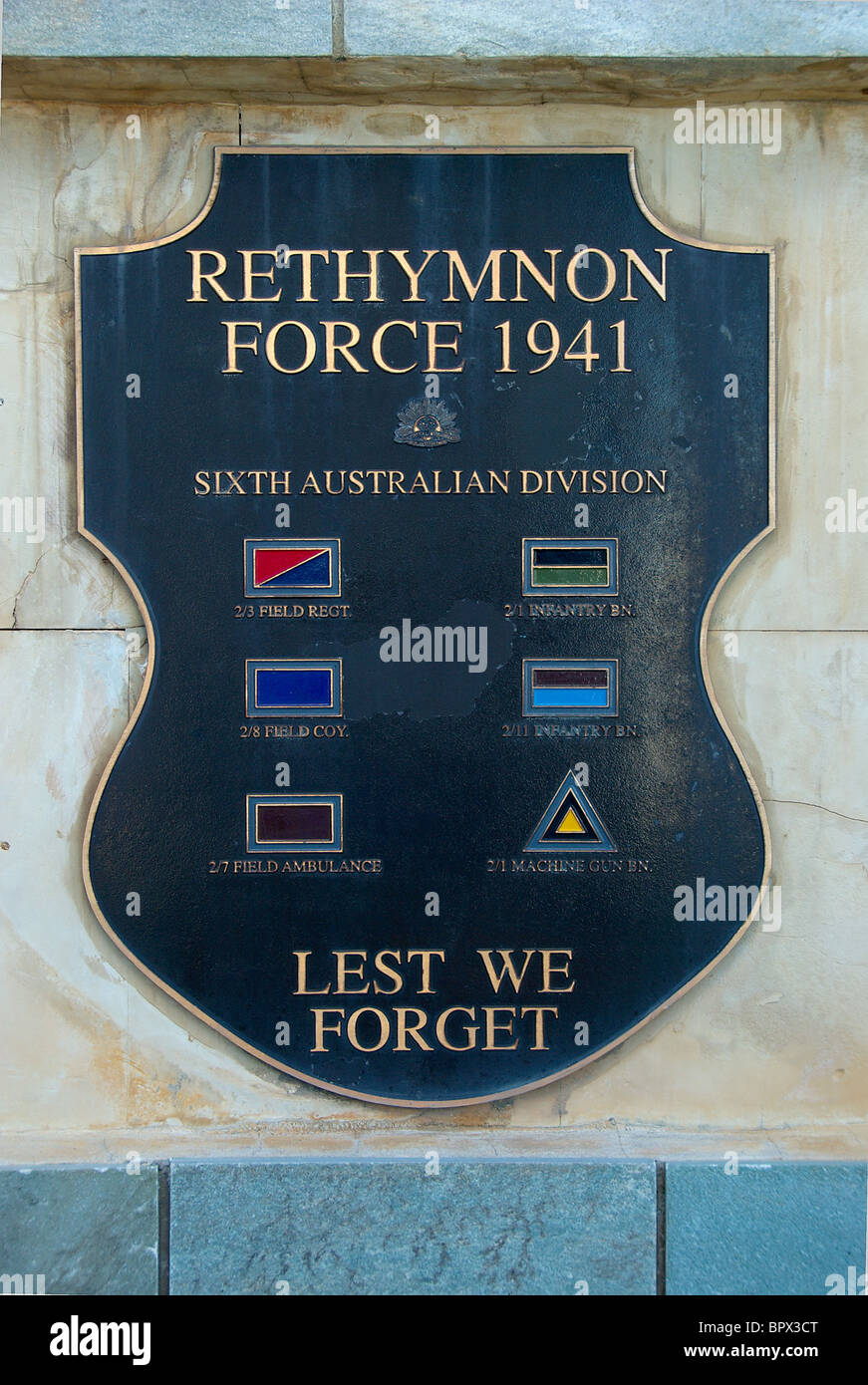 Rethymnon Force 1941 sixth Australian division lest we forget wall