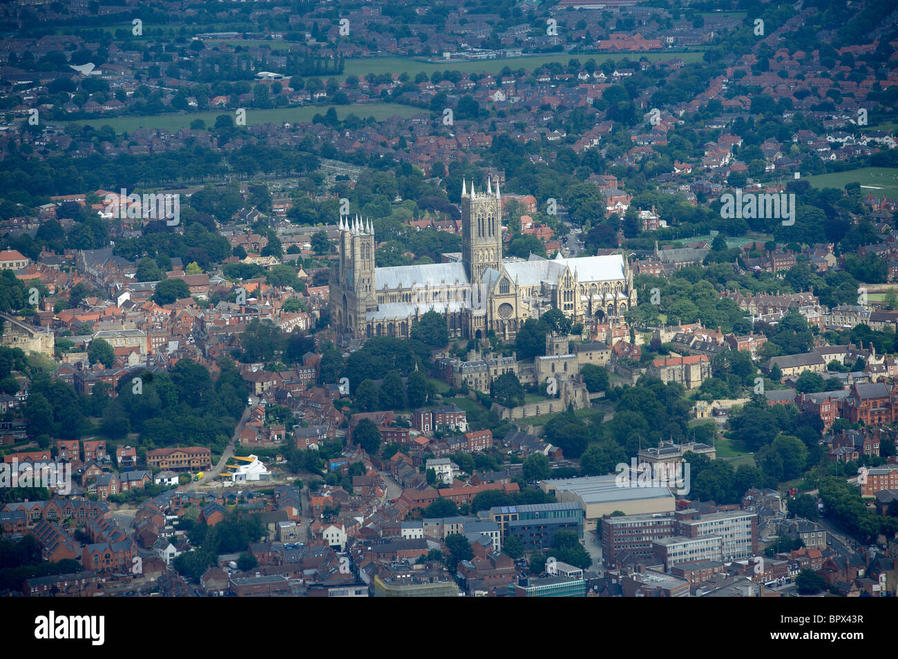 Lincoln Cathedral, from the air, Lincoln, Eastern England Stock Photo
