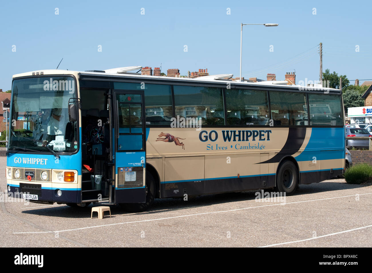 Go Whippet tourist coach parked in a car park in Hunstanton, Norfolk. Stock Photo