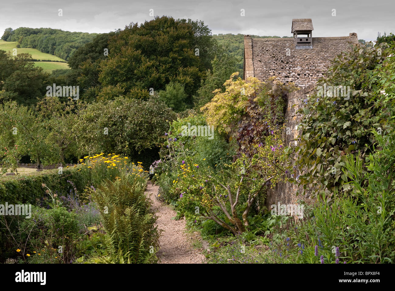 English country house garden border Stock Photo