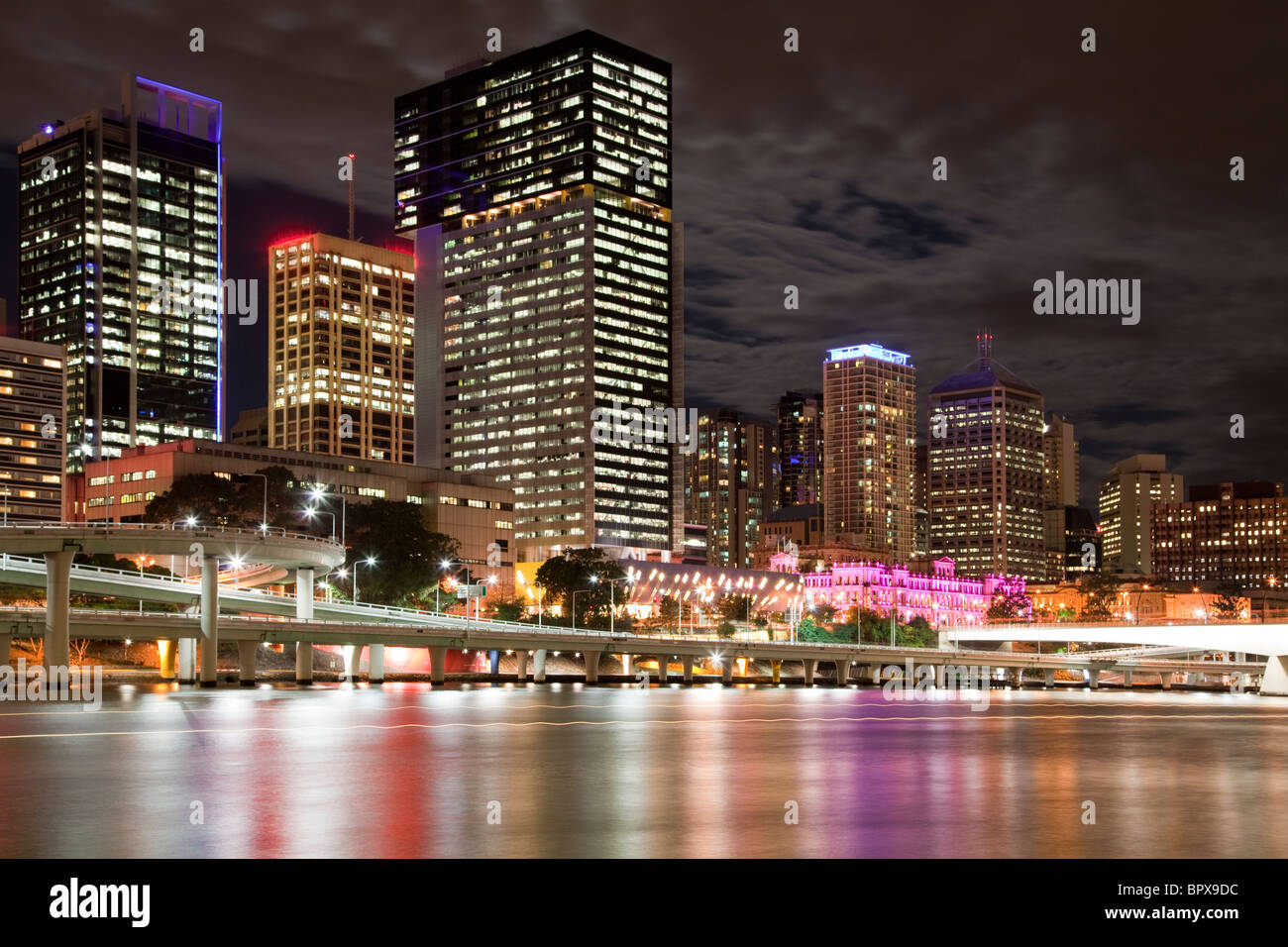 City of Brisbane by the river at night Stock Photo
