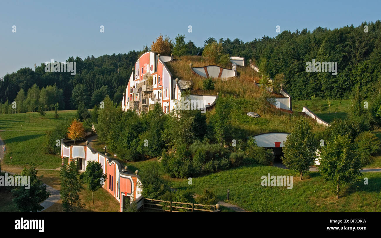 Grass Roof of Steinhaus (Stone house), Bad Blumau Hot Springs Hotel Village Designed by Hundertwasser, Styria, Austria Stock Photo
