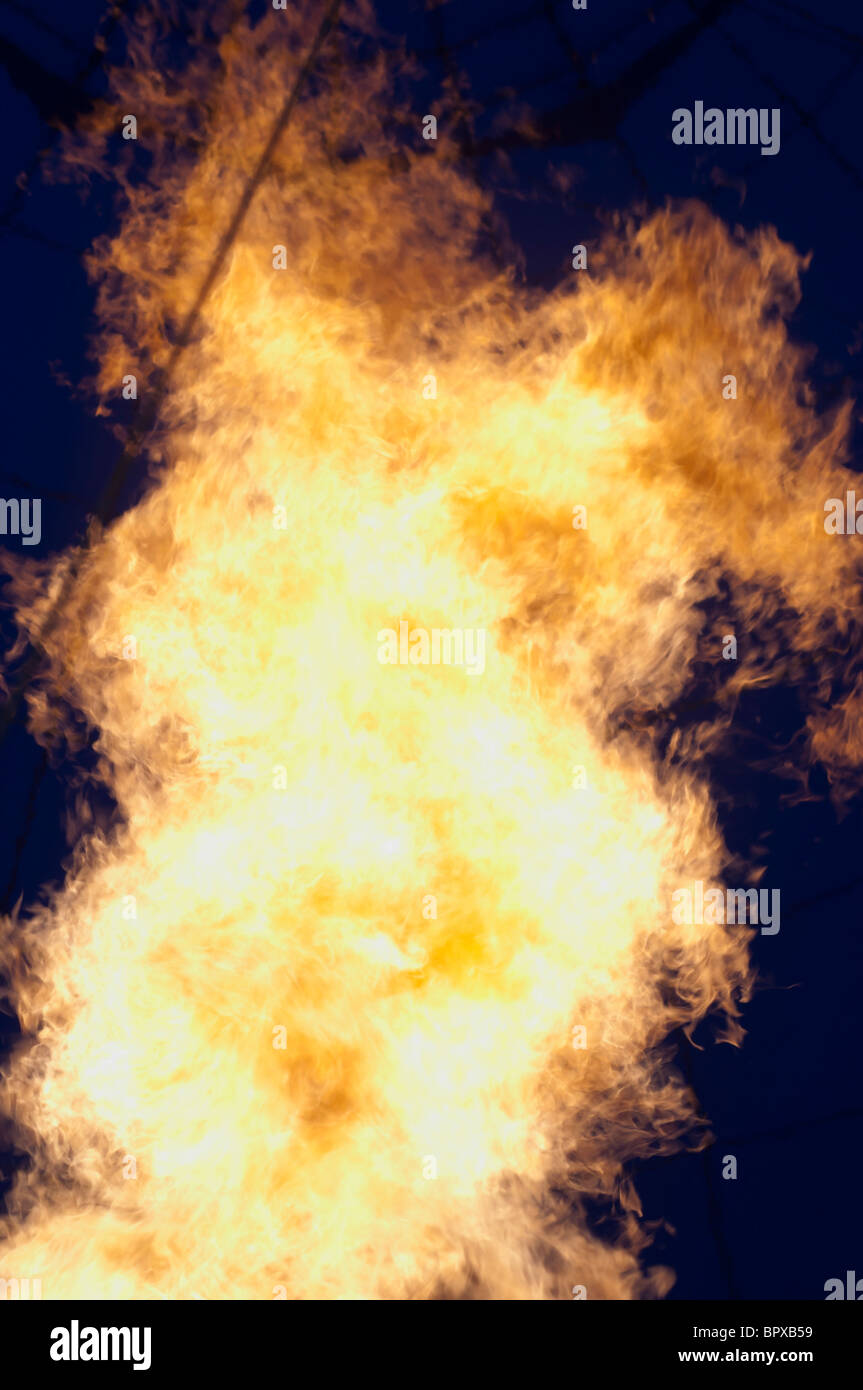 Flames from hot air balloon propane burner. Stock Photo