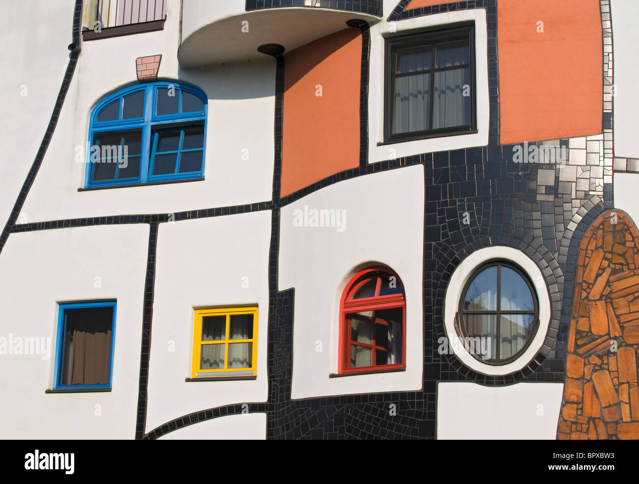 Facade Detail, Kunsthaus (Art House), Rogner Bad Blumau Spa Town Designed by Architect Hundertwasser, Styria, Austria Stock Photo