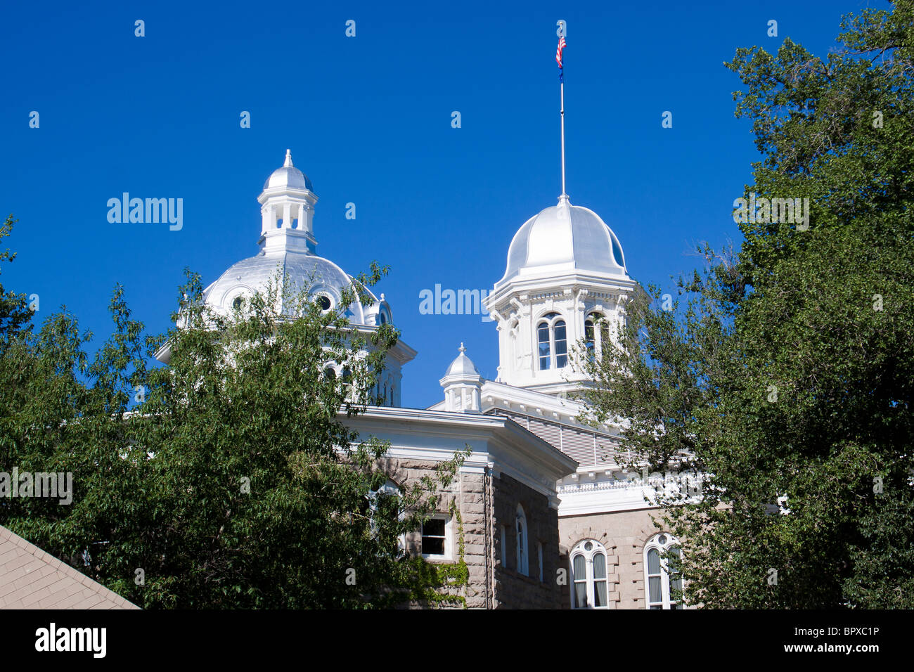 Two silver domes of the Nevada state capitol building or statehouse in Carson City, Nevada, USA Stock Photo
